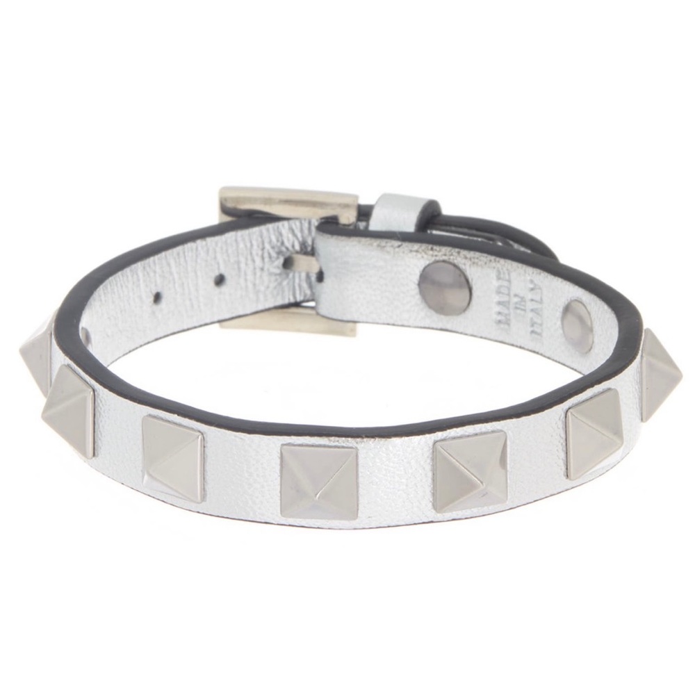 Valentino White Leather Rockstud Bracelet with Silver Studs